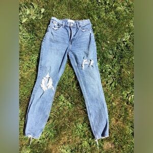 Abercrombie & Fitch High Rise Mom Jeans Distressed Ripped Denim Size 27/4 L